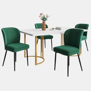 Conjunto de mesa e cadeiras 140x80x75cm - Mesa moderna + 4 cadeiras de veludo verde - Dourado