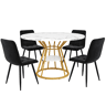 Conjunto de sala de jantar de 5 peças 100x100x76 cm - mesa redonda de mármore + 4 cadeiras de veludo - dourado