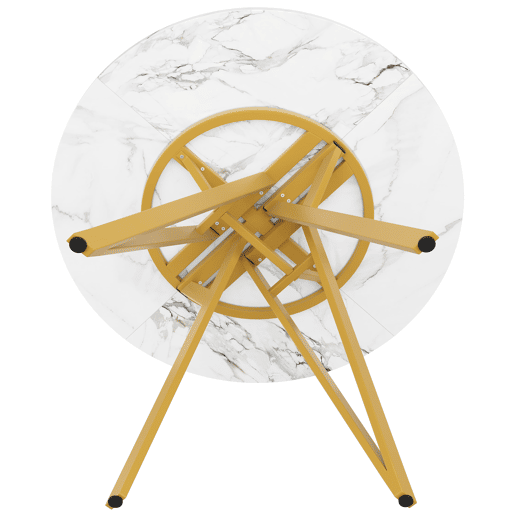 Conjunto de mesa e cadeiras 5 peças - Mesa redonda 100 cm, pernas metálicas douradas, cadeira cinzenta