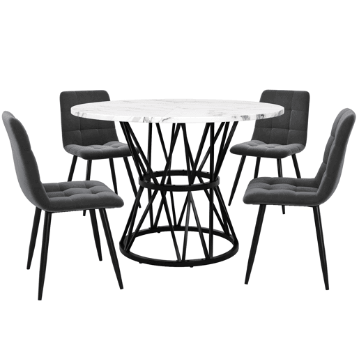 Conjunto de mesa e cadeiras 5 peças 100 cm - Mesa redonda com pernas metálicas pretas e cadeiras de veludo cinzento