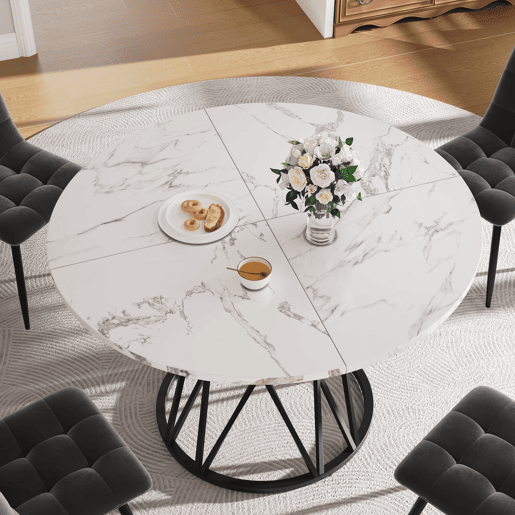 Conjunto de mesa e cadeiras 5 peças 100 cm - Mesa redonda com pernas metálicas pretas e cadeiras de veludo cinzento