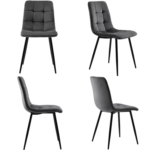 Conjunto de mesa e cadeiras 5 peças 100 cm - Mesa redonda com pernas metálicas pretas e cadeiras de veludo cinzento