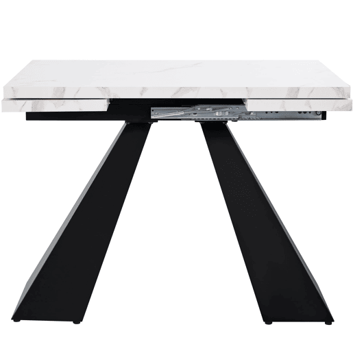 Conjunto de sala de jantar de 5 peças - Mesa extensível em mármore (para 4 pessoas) - Cadeiras em veludo cinza - Branco