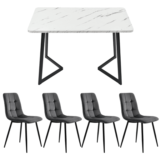 Conjunto de mesa de jantar 117 cm - mesa retangular moderna com 4 cadeiras de veludo cinza - pernas pretas