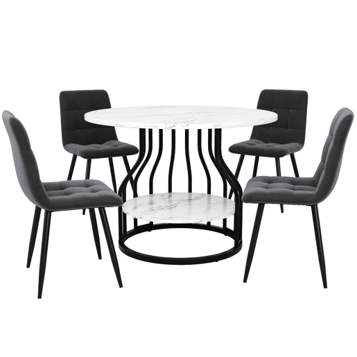 Conjunto de mesa e cadeiras 5 peças 80 cm - Mesa redonda, pernas metálicas pretas, cadeiras de veludo cinzento