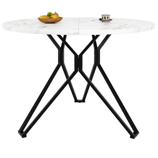 Conjunto de mesa e cadeiras 5 peças - Mesa redonda 100 cm - Pernas metálicas pretas - Cadeiras em linho cinzento