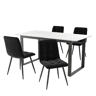Conjunto de sala de jantar + 140180x80x75cm - Mesa moderna + 4 cadeiras, MDF branco, pernas pretas, cadeiras de veludo preto