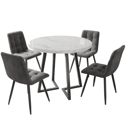 Conjunto de sala de jantar de 5 peças 80 cm - mesa redonda com pernas metálicas pretas - cadeiras de veludo cinzento