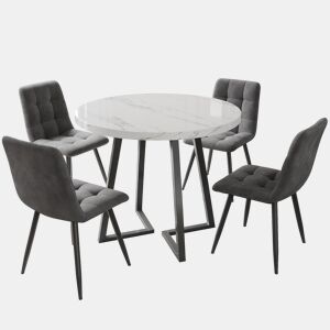 Conjunto de sala de jantar de 5 peças 80 cm - mesa redonda com pernas metálicas pretas - cadeiras de veludo cinzento