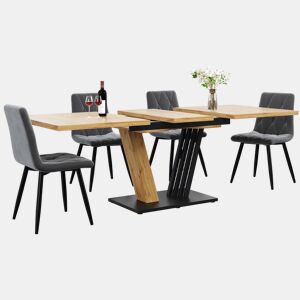 Conjunto de sala de jantar de 5 peças - Mesa extensível 120(160) x 80 x 76 cm - 4 cadeiras em cinza, madeira