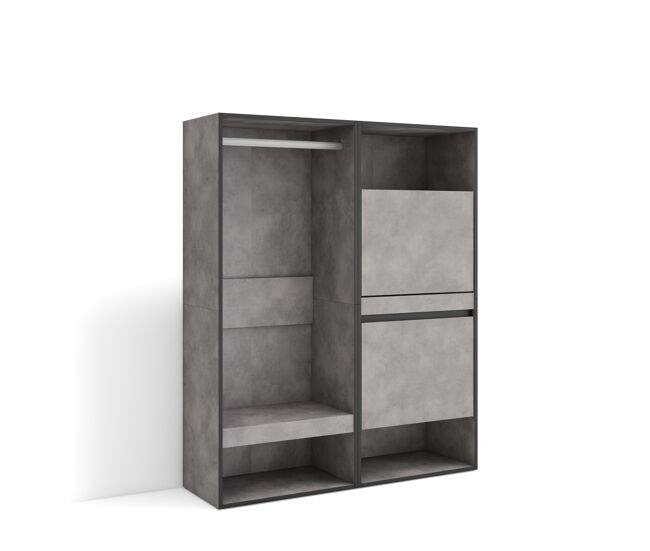 Vestidor abierto | ropa, zapatos, complementos | 120x145x35 cm | dormitorio, habitación | zapatero | estilo moderno | cemento