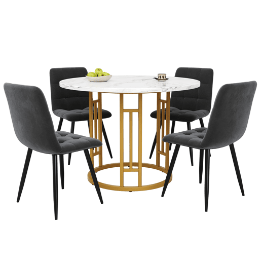 Conjunto de mesa e cadeiras 5 peças 80 cm - Mesa redonda com pernas metálicas douradas - Cinza