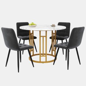 Conjunto de mesa e cadeiras 5 peças 80 cm - Mesa redonda com pernas metálicas douradas - Cinza