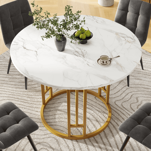 Conjunto de mesa e cadeiras 5 peças 80 cm - Mesa redonda com pernas metálicas douradas - Cinza