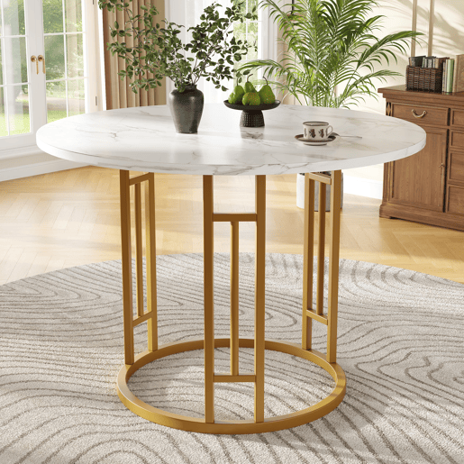 Conjunto de mesa e cadeiras 5 peças 80 cm - Mesa redonda com pernas metálicas douradas - Cinza