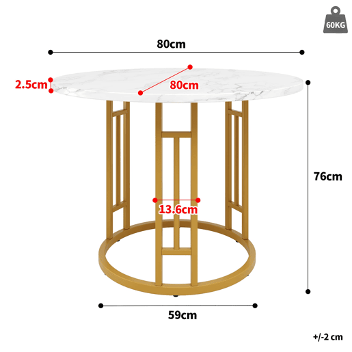 Conjunto de mesa e cadeiras 5 peças 80 cm - Mesa redonda com pernas metálicas douradas - Cinza