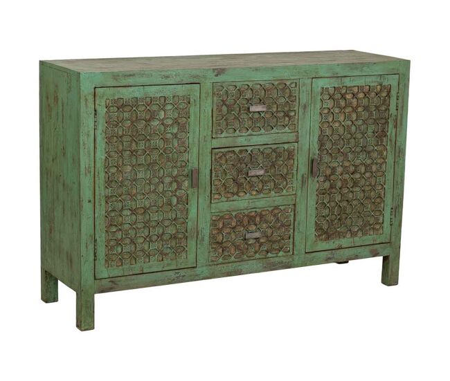 Aparador de madera artesanal verde 135x40x90h cm