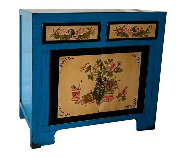 Aparador de madera artesanal pintado a mano azul 90x40x87h cm