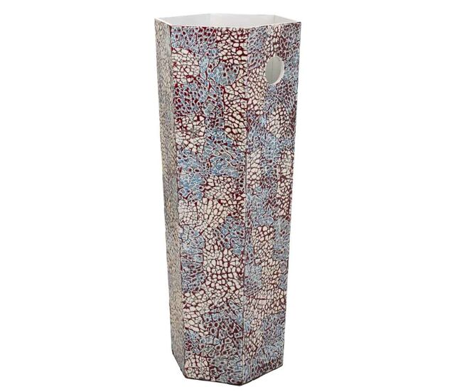 Paragüero de capiz blanco, rojo y azul estampado 24x24x58h cm