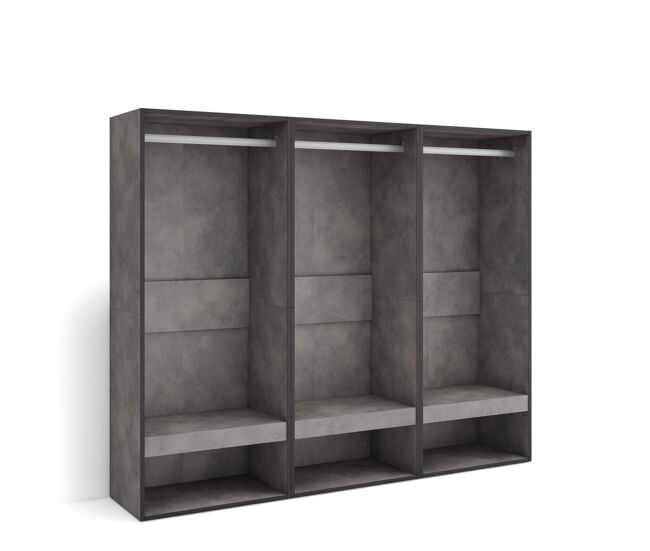 Vestidor abierto | ropa, zapatos, complementos | 180x145x35 cm | dormitorio, habitación | armario, perchero | estilo moderno | cemento