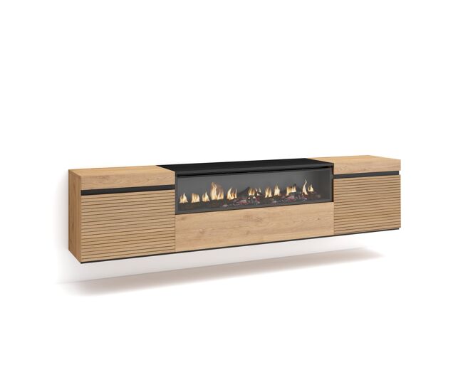 Mueble tv | televisión | muebles de salón, almacenaje | 200x45x35cm | para tv hasta 80" | chimenea eléctrica | colgado, suspendido | estilo moderno |