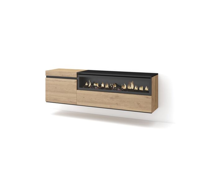 Mueble tv | televisión | muebles de salón, almacenaje | 150x45x35cm | para tv hasta 65" | chimenea eléctrica | colgado, suspendido | estilo moderno |
