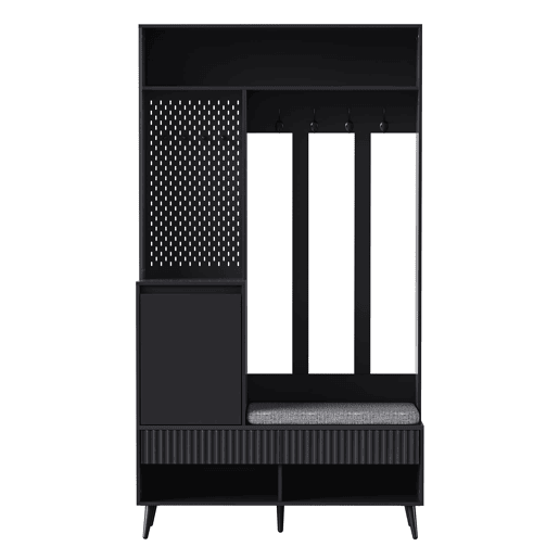 Conjunto de armário 100x35x180 cm - com banco, 4 ganchos, 2 gavetas, 1 porta - Preto