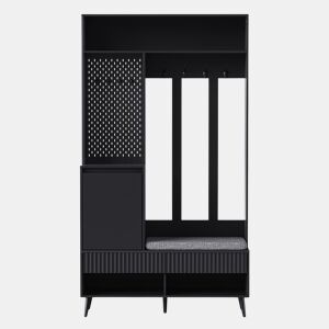 Conjunto de armário 100x35x180 cm - com banco, 4 ganchos, 2 gavetas, 1 porta - Preto