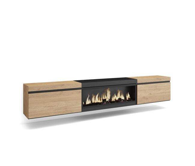 Mueble tv | televisión | muebles de salón, almacenaje | 267x45x35 cm | para tv gran formato | chimenea eléctrica xxl | colgado, suspendido | estilo