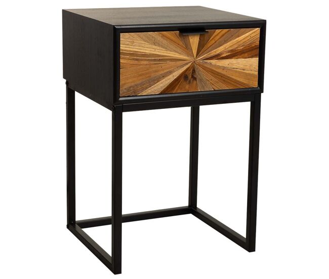 Mesita de noche de madera recuperada negra con 2 cajones 40x36x60h cm