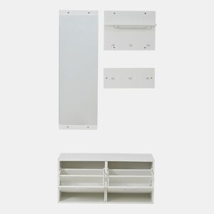 Móvel de entrada 90x30x41,5 cm - 4 peças, com espelho, 2 prateleiras para chapéus e sapateira - Branco