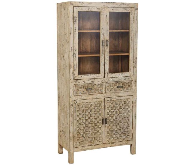 Vitrina de madera artesanal gris envejecido 85x40x180h cm