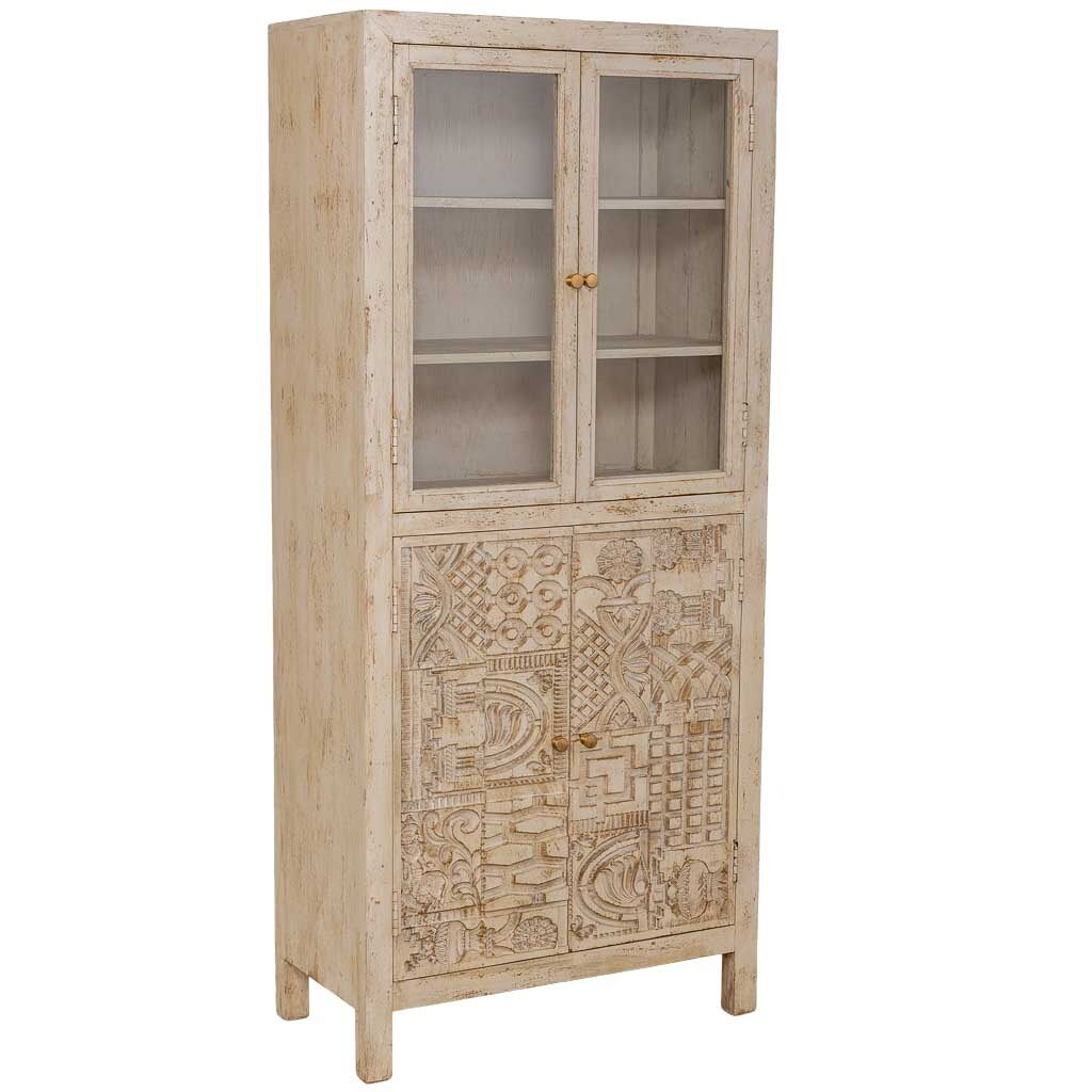 Vitrina de madera artesanal beige 80x40x180h cm