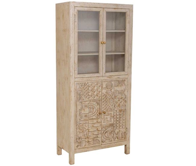 Vitrina de madera artesanal beige 80x40x180h cm