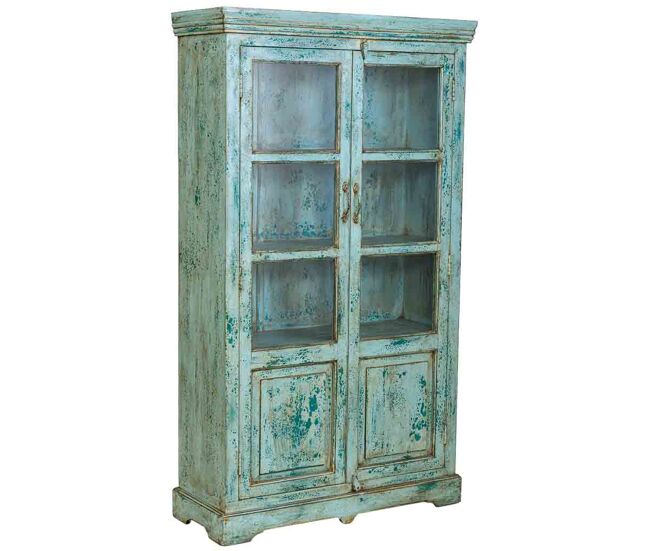 Vitrina de madera artesanal turquesa 105x40x180h cm
