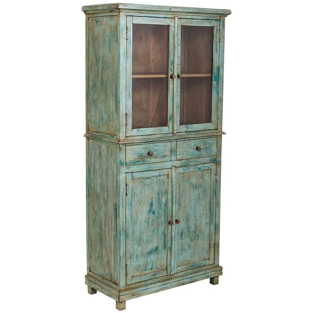 Vitrina de madera artesanal turquesa 85x40x180h cm
