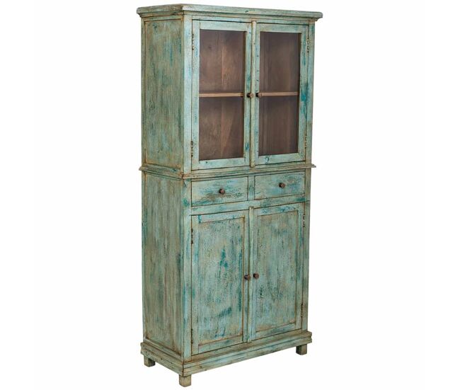 Vitrina de madera artesanal turquesa 85x40x180h cm