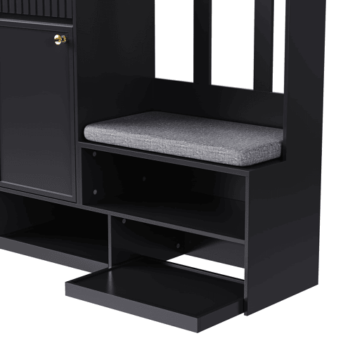 Conjunto de guarda-roupa 100x180x35 cm - Com banco, 4 ganchos, portas e gavetas - Preto