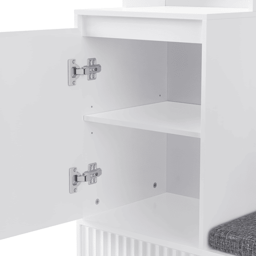 Conjunto de armário de parede 100x35x180 cm - 4 ganchos, 2 gavetas, 1 porta, banco, branco
