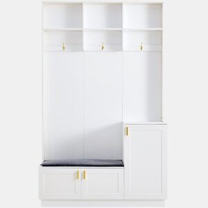 Conjunto de roupeiro com banco e sapateira 200x120x40 cm - 3 ganchos para pendurar e arrumação aberta - Branco