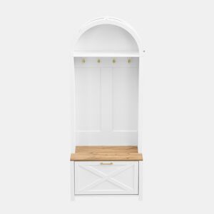 Móvel multifuncional para hall de entrada 75 L x 35 P x 195 A - Prateleira para sapatos, ganchos, design moderno - Branco, Madeira
