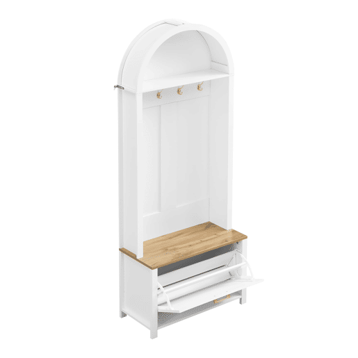 Móvel multifuncional para hall de entrada 75 L x 35 P x 195 A - Prateleira para sapatos, ganchos, design moderno - Branco, Madeira