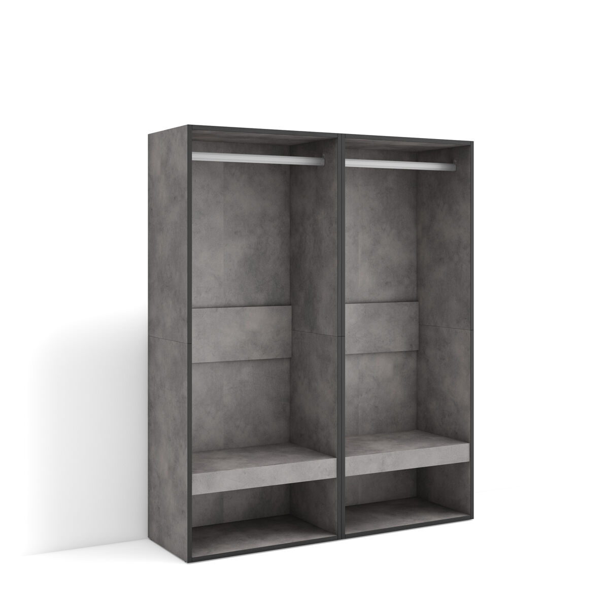 Vestidor abierto | ropa, zapatos, complementos | 120x145x35 cm | dormitorio, habitación | armario, perchero | estilo moderno | cemento