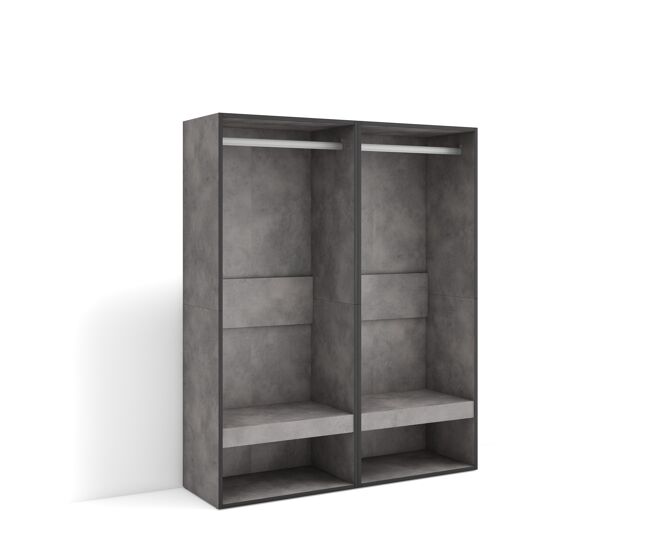 Vestidor abierto | ropa, zapatos, complementos | 120x145x35 cm | dormitorio, habitación | armario, perchero | estilo moderno | cemento