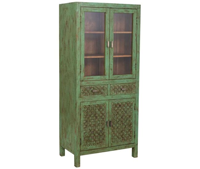 Vitrina de madera artesanal verde 85x40x180h cm