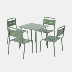 Conjunto de mesa e cadeira para crianças de 4 lugares Verde cinzento - 48x48x47 cm