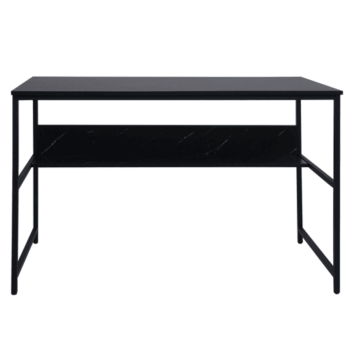 Mesa de computador com painel traseiro sob o tampo metal e MDF 120 x 60 cm efeito mármore preto 04_0006060