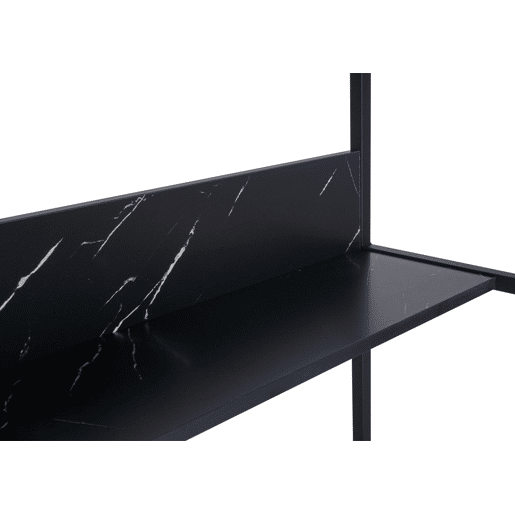 Mesa de computador com painel traseiro sob o tampo metal e MDF 120 x 60 cm efeito mármore preto 04_0006060