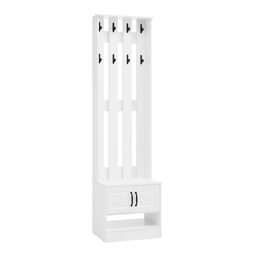 Móvel de entrada 50x36x190 cm - Com 2 portas, painel traseiro e 8 ganchos - Branco