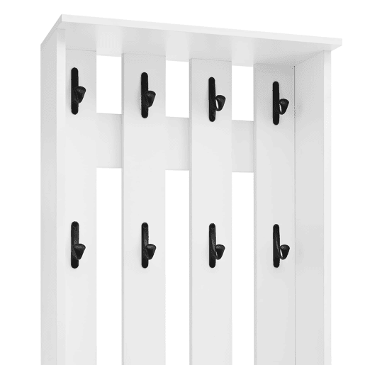 Móvel de entrada 50x36x190 cm - Com 2 portas, painel traseiro e 8 ganchos - Branco